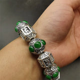 Tibetan Silver Inlaid Green Bracelet Bangles Men Women Couple Gift