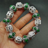 Tibetan Silver Inlaid Green Bracelet Bangles Men Women Couple Gift