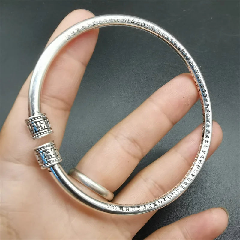 Tibetan Silver Heart Sutra Bracelet Bangles
