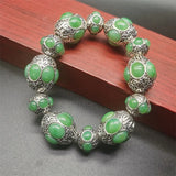Tibetan Silver Inlaid Gems Bracelet Fashion Bangles Men Women Couple Gift