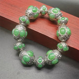Tibetan Silver Inlaid Gems Bracelet Fashion Bangles Men Women Couple Gift
