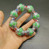 Tibetan Silver Inlaid Gems Bracelet Fashion Jewelry MenWomen Gift