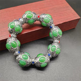 Tibetan Silver Inlaid Gems Bracelet Fashion Jewelry MenWomen Gift