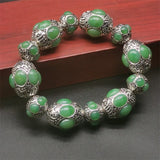 Tibetan Silver Inlaid Gems Bracelet Fashion Bangles Men Women Couple Gift