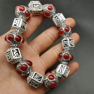 Tibetan Silver Red Bracelet Bangles Workmanship Men Women Couple Gift