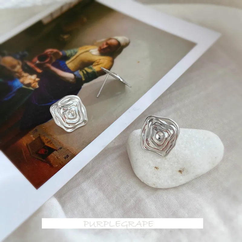 Copper Irregular Square Oval Wave Ear Stud Pendant DIY Earring Material