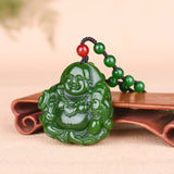 Maitreya Buddha Green Jade Pendant Necklace Hand-carved Charm Jadeite Jewelry
