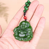 Maitreya Buddha Green Jade Pendant Necklace Hand-carved Charm Jadeite Jewelry