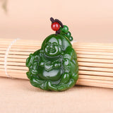 Maitreya Buddha Green Jade Pendant Necklace Hand-carved Charm Jadeite Jewelry