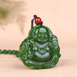 Maitreya Buddha Green Jade Pendant Necklace Hand-carved Charm Jadeite Jewelry