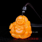 Maitreya Buddha Yellow Jade Pendant Necklace Hand-carved Charm Jadeite Jewelry
