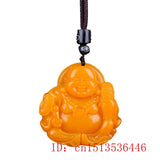Maitreya Buddha Yellow Jade Pendant Necklace Hand-carved Charm Jadeite Jewelry