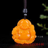 Maitreya Buddha Yellow Jade Pendant Necklace Hand-carved Charm Jadeite Jewelry