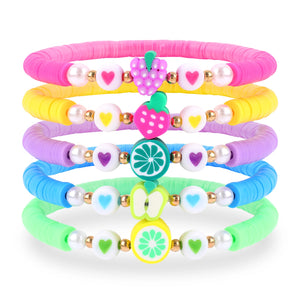 5Pcs Fruit Beads Bracelet Set for Women Girls Grapes Strawberry Charming Gift