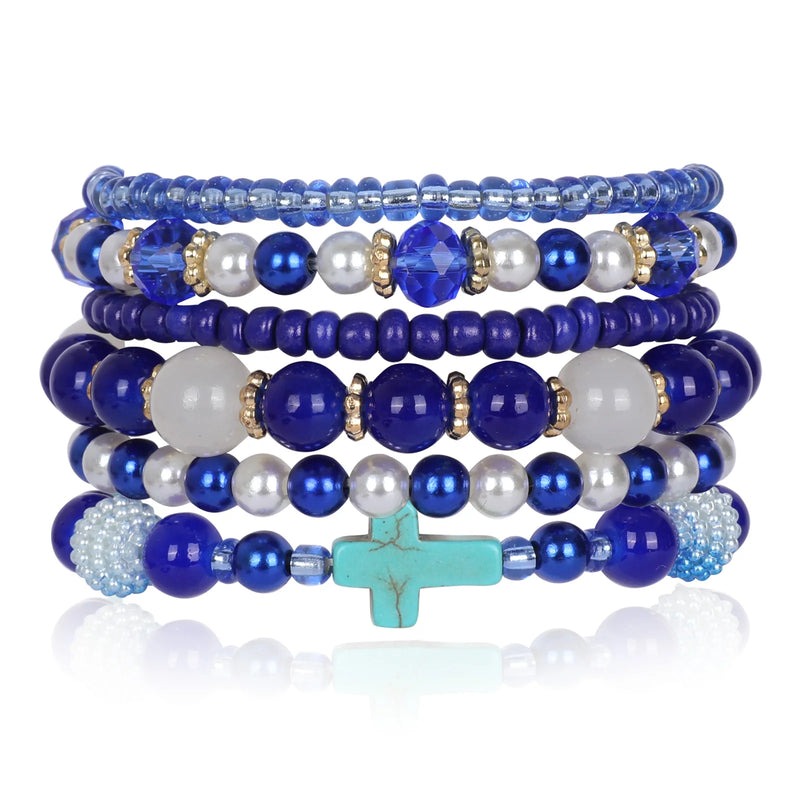 6pcs Natural Stone Bead Bracelets For Women & Men