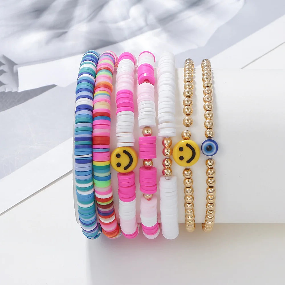 7Pcs/Set Love Smiley Face Bracelet Set For Women