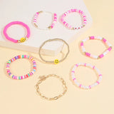 Vintage Smiley Face Bracelet Set with Pearls for Women
