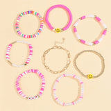 Vintage Smiley Face Bracelet Set with Pearls for Women