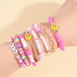 Vintage Smiley Face Bracelet Set with Pearls for Women
