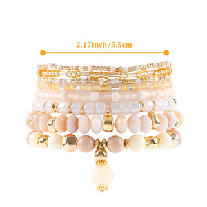 8Pcs Beige Acrylic Glass Bead Bracelet Bohemian Style Women Charming