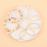 8Pcs Beige Acrylic Glass Bead Bracelet Bohemian Style Women Charming