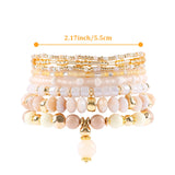 8Pcs Beige Acrylic Glass Bead Bracelet Bohemian Style Women Charming