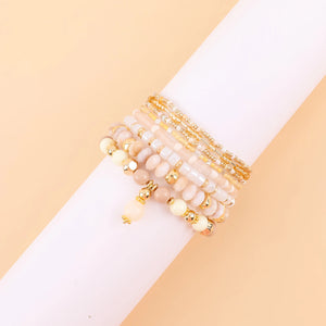 8Pcs Beige Acrylic Glass Bead Bracelet Bohemian Style Women Charming