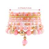 8Pcs Pink Acrylic Glass Bead Bracelet Bohemian Style For Women
