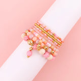 8Pcs Pink Acrylic Glass Bead Bracelet Bohemian Style For Women