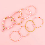 8Pcs Pink Acrylic Glass Bead Bracelet Bohemian Style For Women