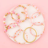 8Pcs Pink Acrylic Glass Bead Bracelet Bohemian Style For Women