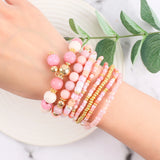 8Pcs Pink Acrylic Glass Bead Bracelet Bohemian Style For Women