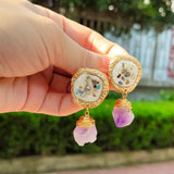 Colorful Shell Earrings Purple Stone Jewelry Ladies Summer Gift Girls