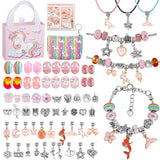 Kids DIY Charm Bracelet Kit Unicorn Bag Beads Necklace Set Christmas Gift
