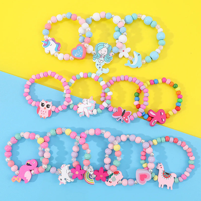 Unicorn Mermaid Bunny Wooden Bracelets Set for Girls