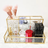 Glass Makeup Brush Holder with Drawer - 2 Layered Organizer