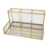 Glass Makeup Brush Holder with Drawer - 2 Layered Organizer
