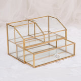 Glass Makeup Brush Holder with Drawer - 2 Layered Organizer