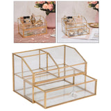 Glass Makeup Brush Holder with Drawer - 2 Layered Organizer
