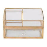 Glass Makeup Brush Holder with Drawer - 2 Layered Organizer