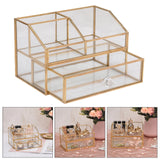 Glass Makeup Brush Holder with Drawer - 2 Layered Organizer