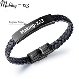 DIY Letter Stainless Steel Bracelet Bangle Engrave Name Leather Jewelry