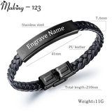 DIY Letter Stainless Steel Bracelet Bangle Engrave Name Leather Jewelry