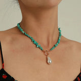 Malachite Alloy Pearl Turquoise Necklace Retro Green Stone Pendant