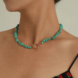 Malachite Alloy Pearl Turquoise Necklace Retro Green Stone Pendant