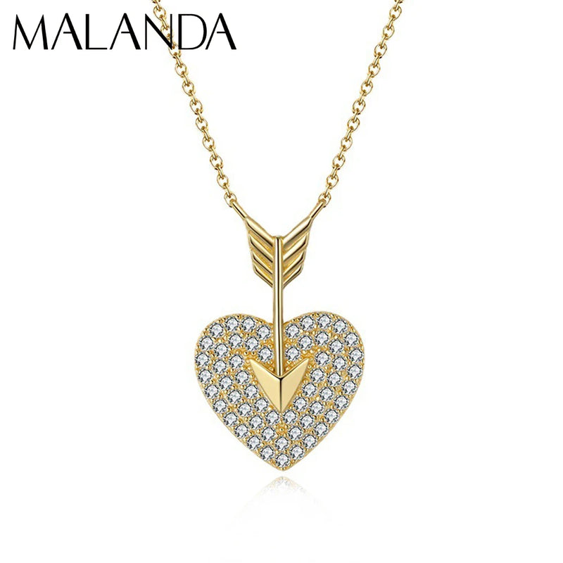 Malanda 925 Silver Heart Zircon Pendant Necklace For Women Wedding Jewelry