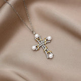 Malanda 925 Sterling Silver Pearl Cross Pendant Necklace For Women