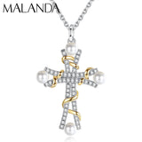 Malanda 925 Sterling Silver Pearl Cross Pendant Necklace For Women