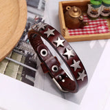 Male Adjustable Leather Wrap Bracelet Vintage Punk Star Charms