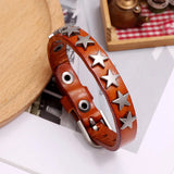 Male Adjustable Leather Wrap Bracelet Vintage Punk Star Charms